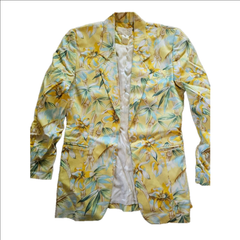 Cache vintage Flower Power floral tropical blazer jacket fully lined Sz 6